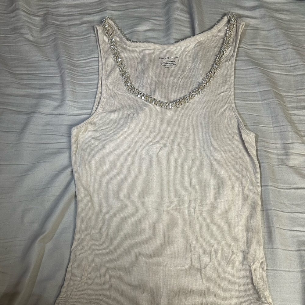 Charter Club White Tank Top with Sparkling Neckline